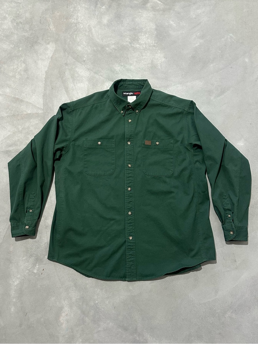 Wrangler Riggs Workwear 2XL Green Cotton Twill Long Sleeve Work Shirt
